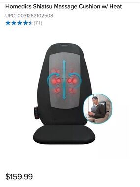 Homedics Black Shiatsu Massage Seat Cushion with Heat and Remote